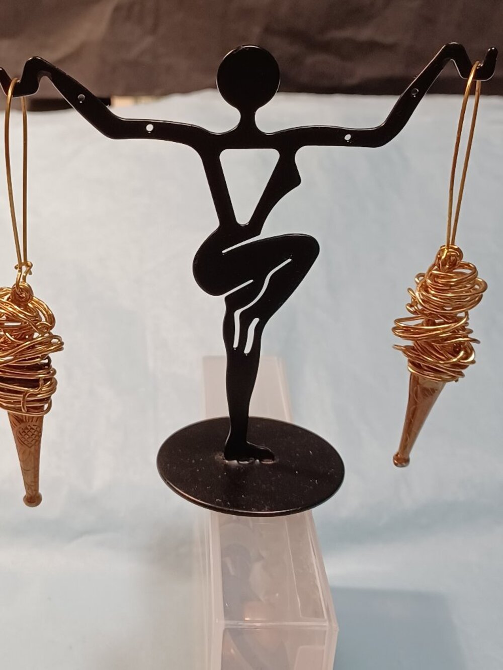 Long Brass Wire-Wrapped Cone earrings